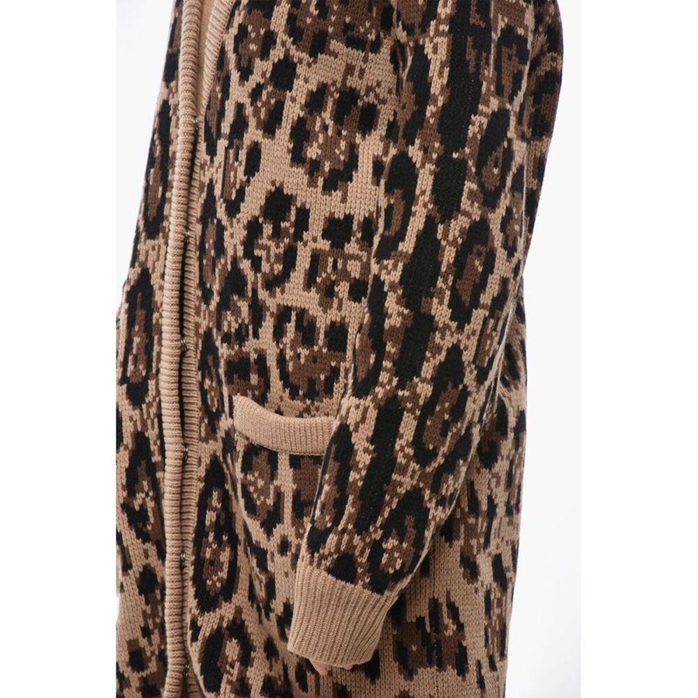 Mixed Cashmere Animal-Print Cardigan With V-Neck - Picture 4 of 5